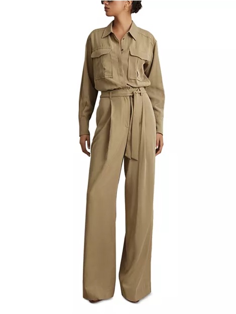 Reiss Liliana Lyocell Utility Wide Leg Jumpsuit Taupe Nwt Us 6